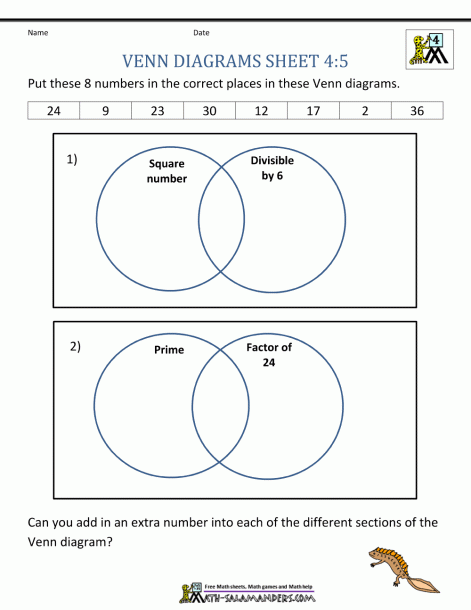 Venn Diagram Grade 2 Worksheets