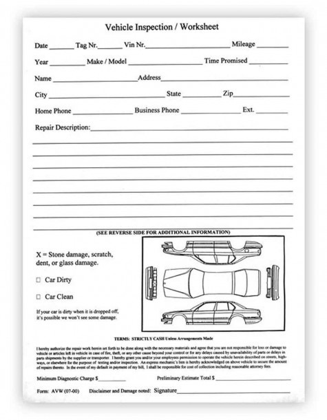 Vehicle Body Damage Inspection Diagram